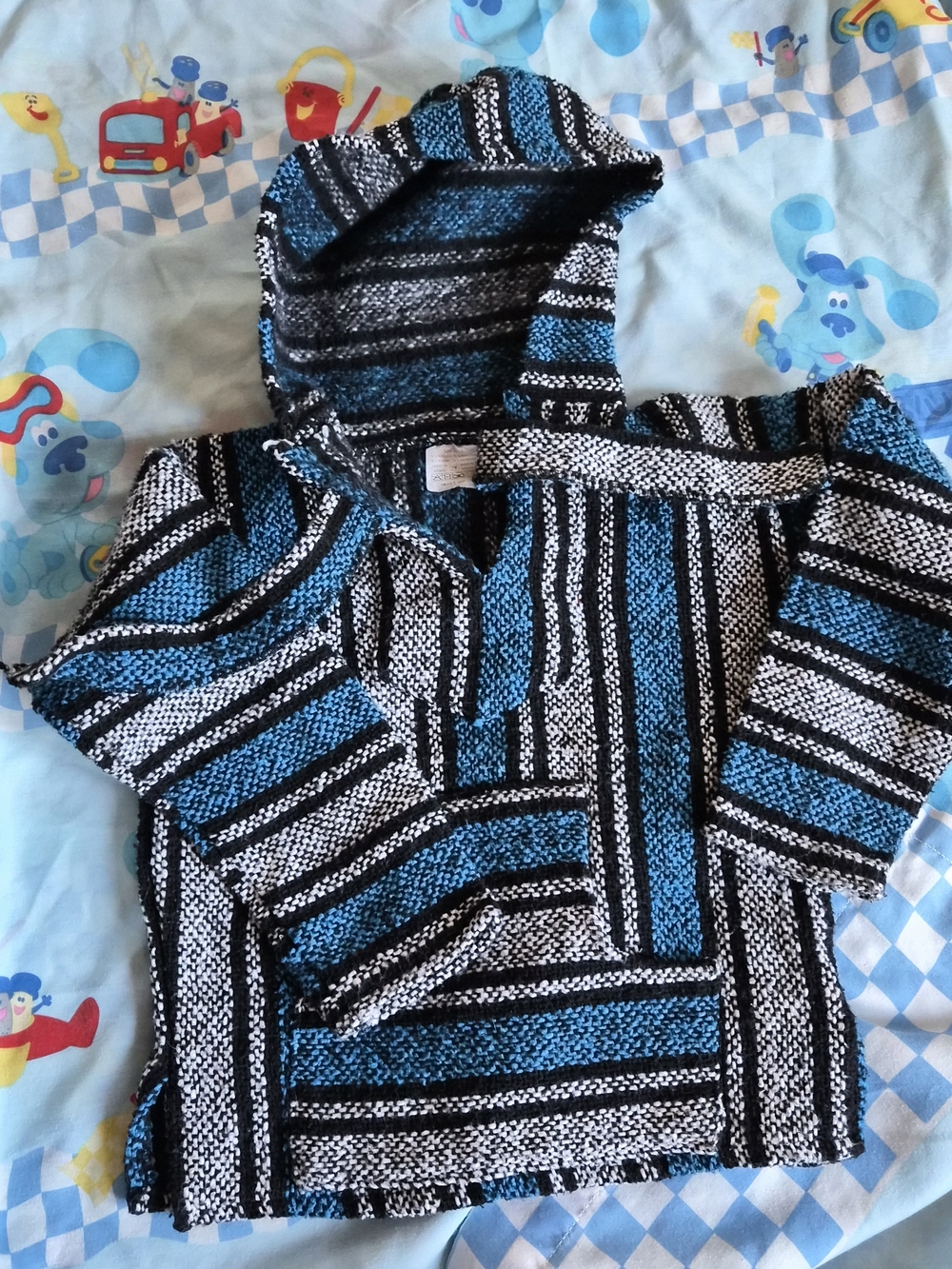 Striped Blue Black White Baja Hoodie